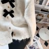 586483894 Chic Bow Soft Knit Cardigan Coat for Women, Spring and Autumn Round Neck Floral Top