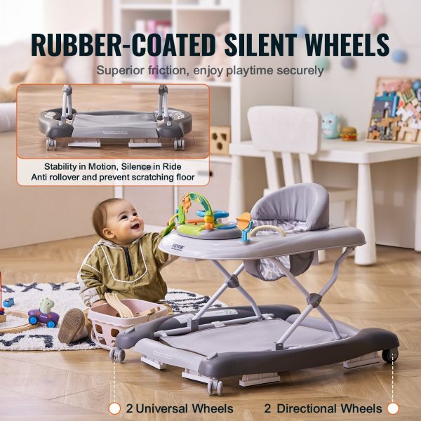 018ff514-d4c8-4365-b89e-fb04f14243d3.jpg 4-in-1 Baby Walker, Foldable Baby Activity Center On Wheels, 3 Adjustable Height, Music & Toys Tray, Learning-Seated | Walk-Behind | Rocker | Bouncer Toddler Walker For Girls Boys 6-24 Months