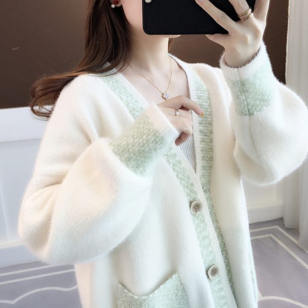 586484660 Fall New Women's Knit Cardigan Sweater Loose Outerwear Water Rabbit Fur Top Coat