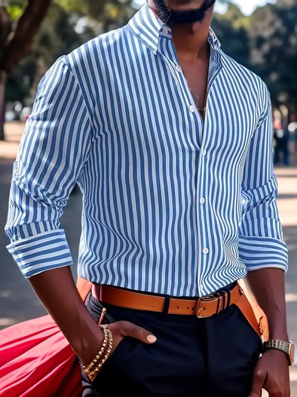 03176a76-bd6b-42c9-860f-1cd131e1bddf.jpg Ins Stripe Printed Long Sleeve Shirt Men Fashion Casual Lapel Button Top Clothing