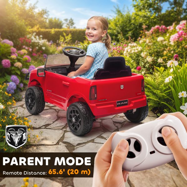 12V Kids Ride on Car, Licensed Dodge RAM 3500 Ride on Toys with Dual Motors, Remote Control for Toddlers, Red