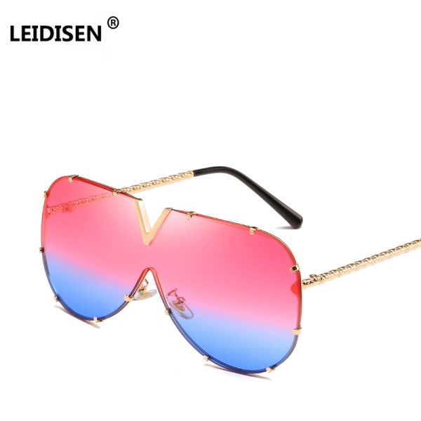586487245 LEIDISEN One Piece Sunglasses Men Brand Designer High Quality Oversized Sunglasses For Women Sunglass Metal UV400 Mirror