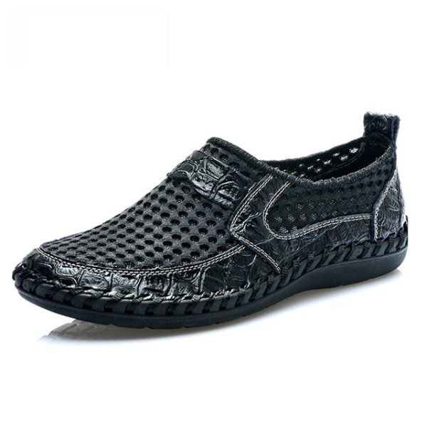 586485439 Breathable Mesh Shoes Italy Loafers Mens Casual Shoes Genuine Leather Slip On Brand Shoes Man