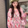 586483868 Chic and Stylish Loose Knit Sweater for Women, Autumn New Arrival, Plus Size, Sweet Floral Pink Knitted Cardigan