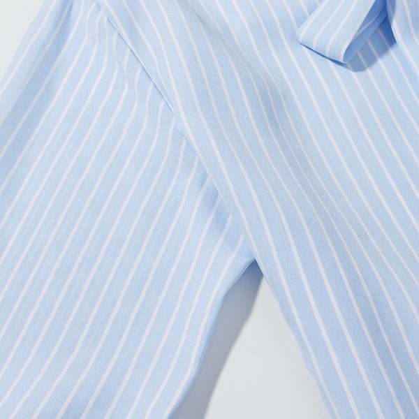586484900 Bow tie tied striped long sleeved shirt
