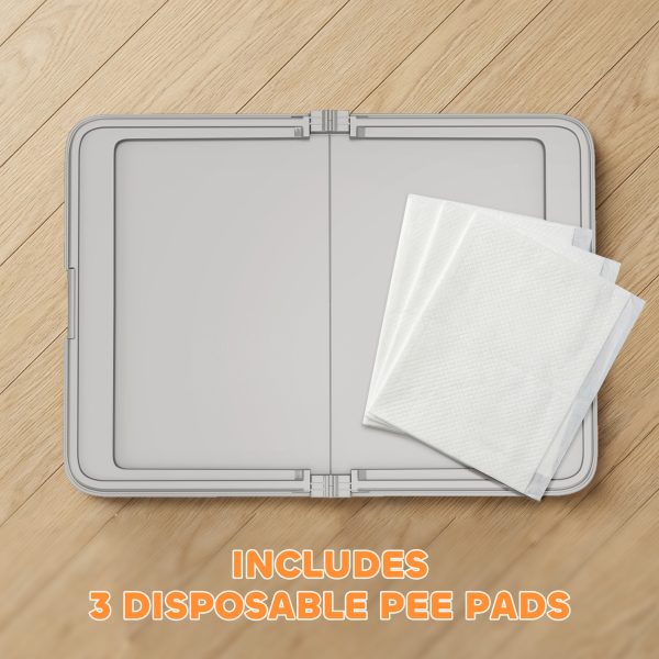 0c0c78c7-d276-4039-864c-b8a779416f48.jpg Pee Pad Holder Foldable Dog Litter Box with 3 Disposable Pads, 33.9" x 24.4", Gray