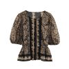 Retro slim fit printed round neck top