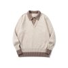 586483992 Color-Blocked Mock Two-Piece Knit Sweater with Turn-Down Collar, Unisex Casual Versatile Pullover