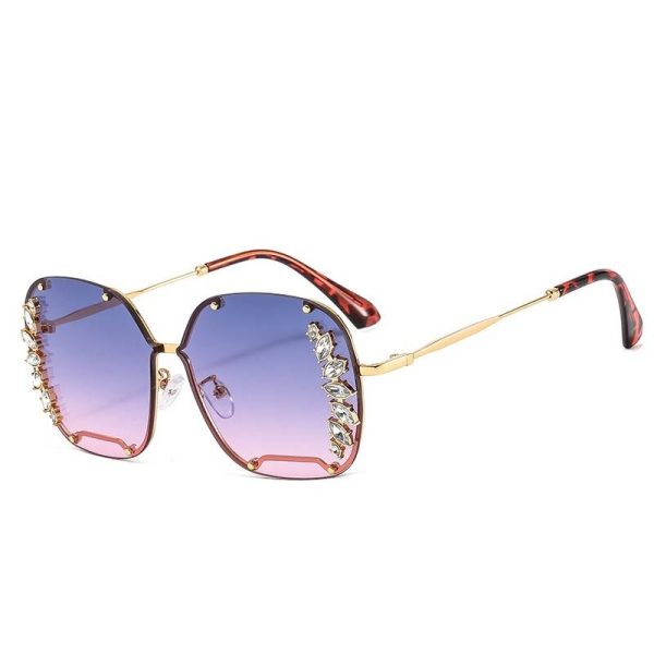 Luxury Oversized Rhinestones Sunglasses Women Metal Cutout Shades Fashion Cut Square Sun Glasses Female Trend Diamond Sunglass