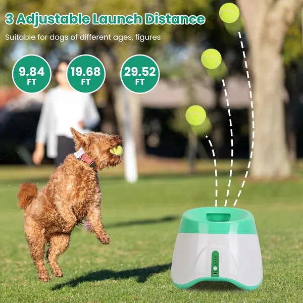 150e0661-b729-41c8-a20b-7f21fd9ea85c.jpg Automatic Dog Ball Launcher Included 6 Tennis Balls Dog With 3 Adjustable Launch Distance Interactive Ball Thrower Fetch Machine For Small Medium Dogs