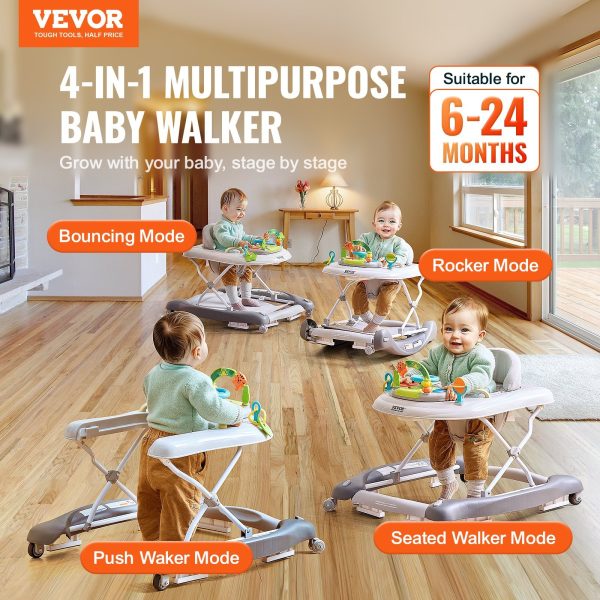 158ccece-51f8-4008-9727-cfe7298e8b6e.jpg 4-in-1 Baby Walker, Foldable Baby Activity Center On Wheels, 3 Adjustable Height, Music & Toys Tray, Learning-Seated | Walk-Behind | Rocker | Bouncer Toddler Walker For Girls Boys 6-24 Months