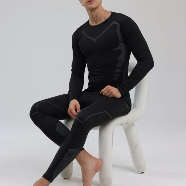 16776719-fa7a-483d-a1bc-50632e45bc08-1.jpg Men Thermal Underwear Set Shirt Pants Autumn Slim Fit Thermal Underwear Top Bottom Set Black S