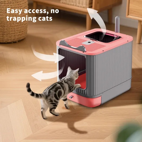 1688effc-6de3-4c42-8be7-cc8e07c2604f.jpg Elevated Leak Proof Elf Pink Cat Litter Box, Made Of Sturdy And Durable Materials, Also Suitable For Multi Cat Households