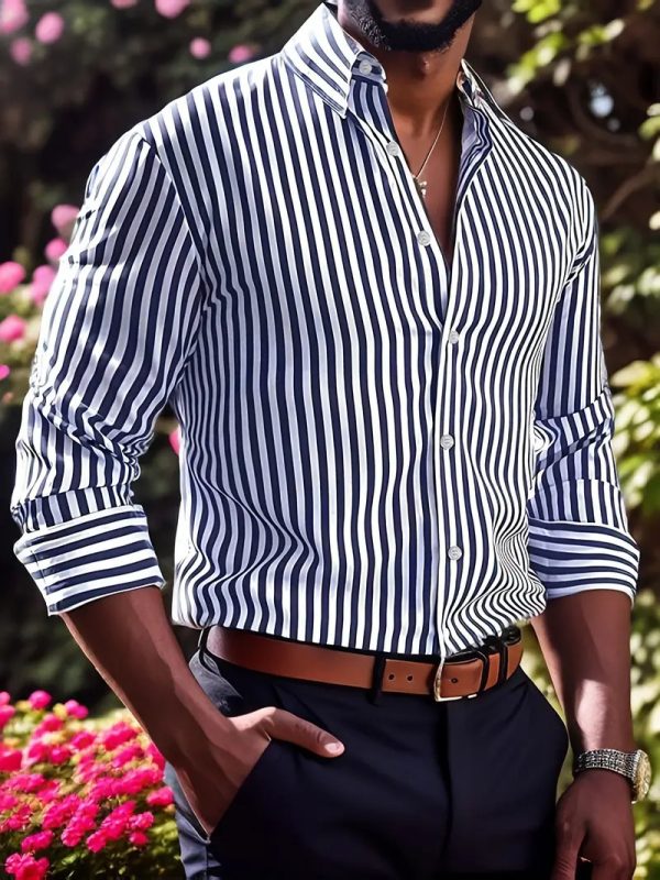 17605db8-fd0c-4b9e-80a8-2d35a7c2b52f.jpg Ins Stripe Printed Long Sleeve Shirt Men Fashion Casual Lapel Button Top Clothing