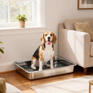 17682cfd-c3c8-47cb-899b-9ec14f9964d1.jpg Dog Potty Tray Stainless Steel for Small and Medium Dogs, Dog Training Tray for Porch, Bathroom, Balcony, 28" x 20" x 4"