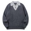 586484848 Minimalist Design Two-in-One V-Neck Color-Blocking Knit Sweater