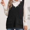 586484881 Women's Vest Double Pocket Patchwork V-neck Casual Pearl Beaded Sleeveless Top Sweater