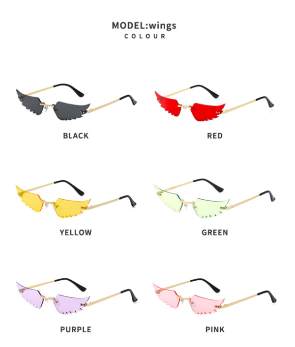 586487194 Luxury Fashion Flame Sunglasses Women Rimless Bat Sun GlassesEyeglass Vintage Feather Sunglass Fire Shape Eyewears