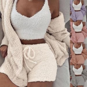 1a6f02ce-4e33-4feb-9cbc-fc3980801bbc-4.jpg 3pcs Womens Clothing Long Sleeve Crop Tank Top And Drawstring Shorts Pajama Set