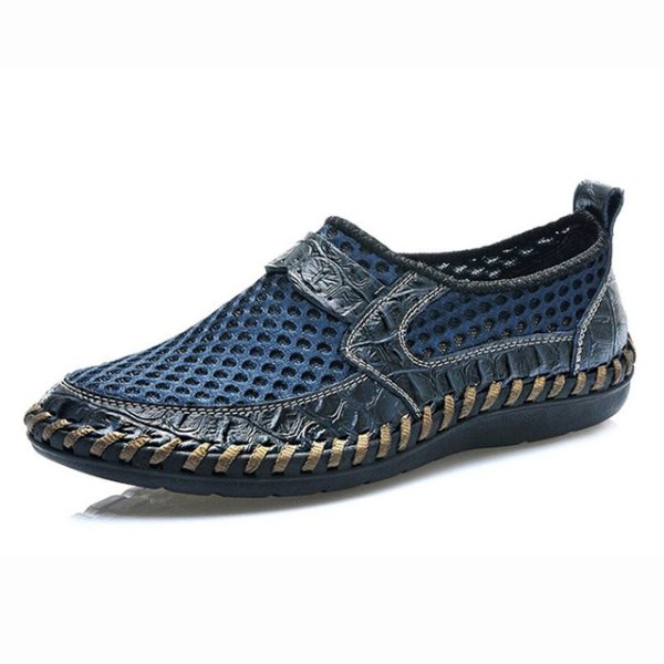 586485440 Breathable Mesh Shoes Italy Loafers Mens Casual Shoes Genuine Leather Slip On Brand Shoes Man