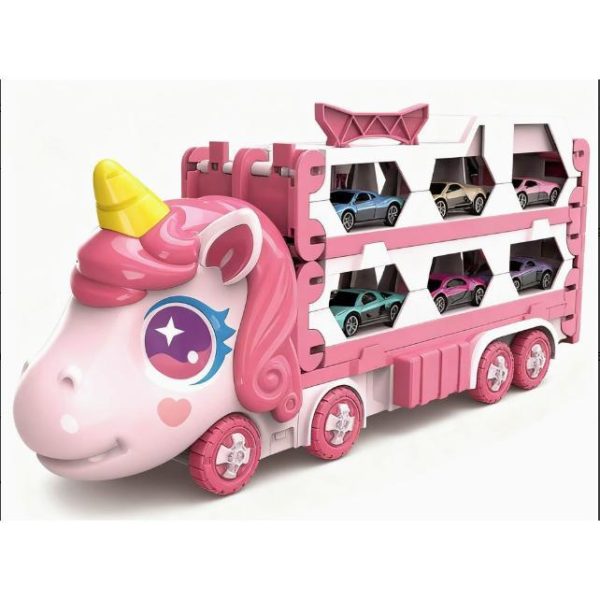 2978321f-4017-4446-bb93-db419f3f544b.jpg Cute Transforming Truck Toy Expandable Racetrack & Vehicle Storage Set Portable Carrier With Mini Cars Toy For Girls Ages 3 And Up,Pickup Only