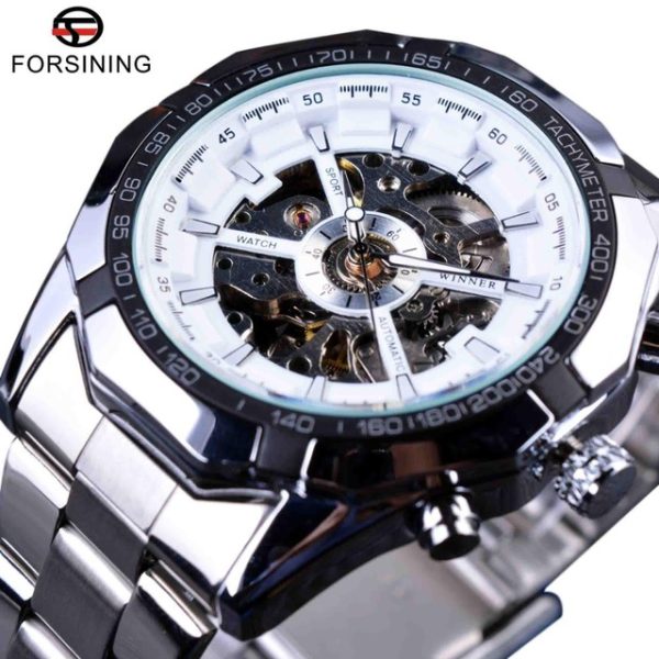 586486596 Silver Stainless Steel Waterproof Mens Skeleton Watches Top Brand Luxury Transparent Mechanical Male Wrist Watch
