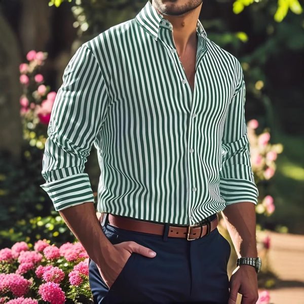 2ad86602-8fb0-44ee-ae5e-4d08cacb95f0.jpg Ins Stripe Printed Long Sleeve Shirt Men Fashion Casual Lapel Button Top Clothing