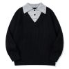 586484849 Minimalist Design Two-in-One V-Neck Color-Blocking Knit Sweater