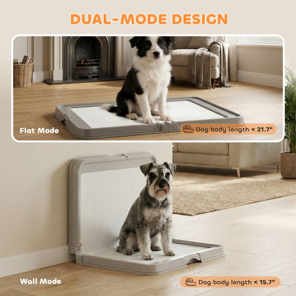 3691c2dc-0333-4ce7-bc27-1b88759edd02.jpg Pee Pad Holder Foldable Dog Litter Box with 3 Disposable Pads, 33.9" x 24.4", Gray