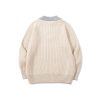 586484844 Minimalist Design Two-in-One V-Neck Color-Blocking Knit Sweater