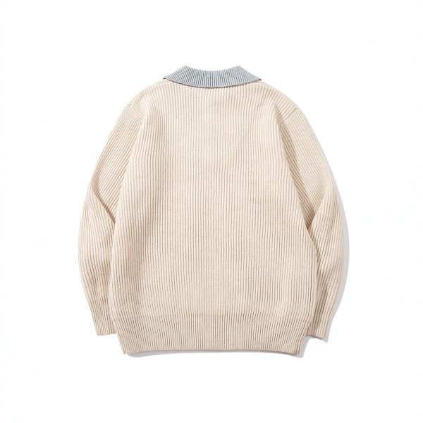 586484844 Minimalist Design Two-in-One V-Neck Color-Blocking Knit Sweater
