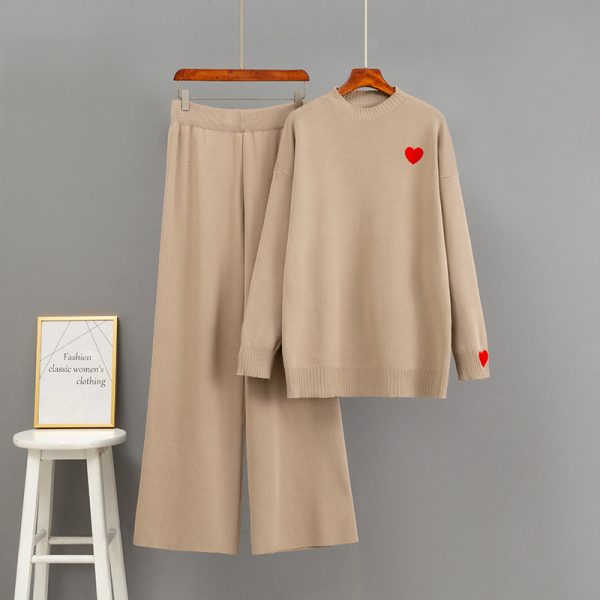 Long sleeved wide leg pants two-piece set for women