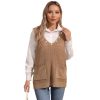 586484875 Women's Vest Double Pocket Patchwork V-neck Casual Pearl Beaded Sleeveless Top Sweater