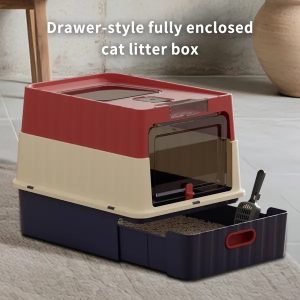 Simple Drawer Style Red Cat Litter Box, Humanized Design, Does Not Occupy Household Storage Space