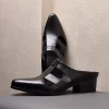 586485603 5cm High Heels Mens Leather Half Shoes Luxury Genuine Leather Fashion Hollow Rome Style Man Business Sandals Shoes with Height