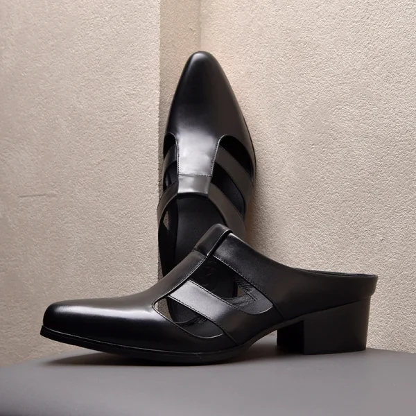 586485603 5cm High Heels Mens Leather Half Shoes Luxury Genuine Leather Fashion Hollow Rome Style Man Business Sandals Shoes with Height