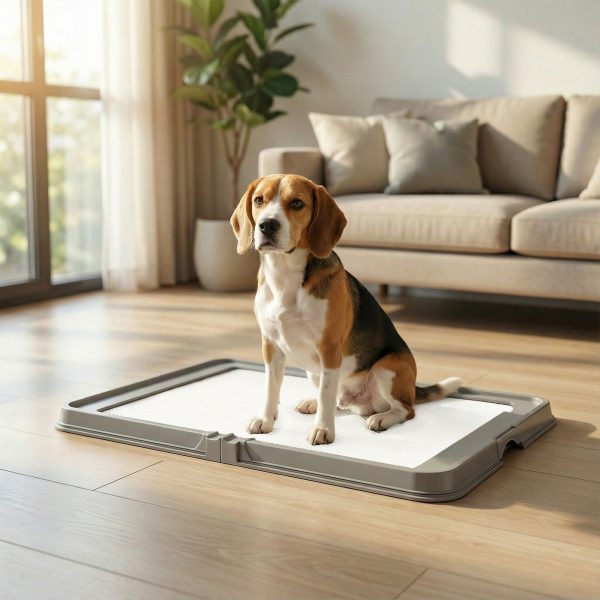4181b49a-f530-4854-a3f9-3d039bb04cb4.jpg Pee Pad Holder Foldable Dog Litter Box with 3 Disposable Pads, 33.9" x 24.4", Gray
