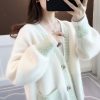 586484664 Fall New Women's Knit Cardigan Sweater Loose Outerwear Water Rabbit Fur Top Coat
