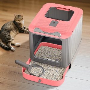 Elevated Leak Proof Elf Pink Cat Litter Box, Made Of Sturdy And Durable Materials, Also Suitable For Multi Cat Households