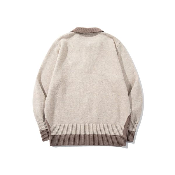 586483993 Color-Blocked Mock Two-Piece Knit Sweater with Turn-Down Collar, Unisex Casual Versatile Pullover