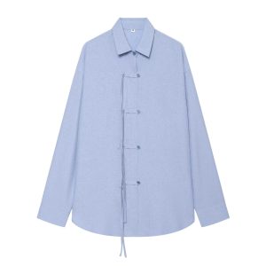 586483952 Retro women's pure linen shirt for summer