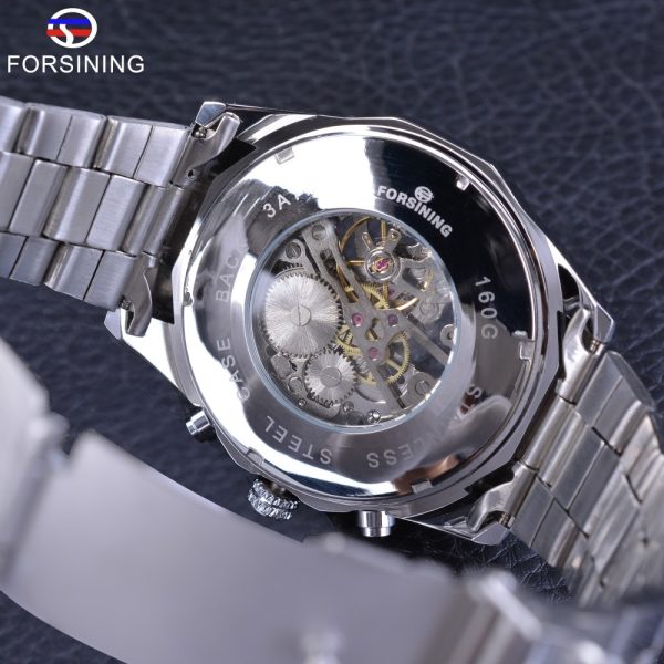 586486587 Silver Stainless Steel Waterproof Mens Skeleton Watches Top Brand Luxury Transparent Mechanical Male Wrist Watch