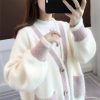 586484665 Fall New Women's Knit Cardigan Sweater Loose Outerwear Water Rabbit Fur Top Coat