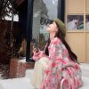 586483866 Chic and Stylish Loose Knit Sweater for Women, Autumn New Arrival, Plus Size, Sweet Floral Pink Knitted Cardigan