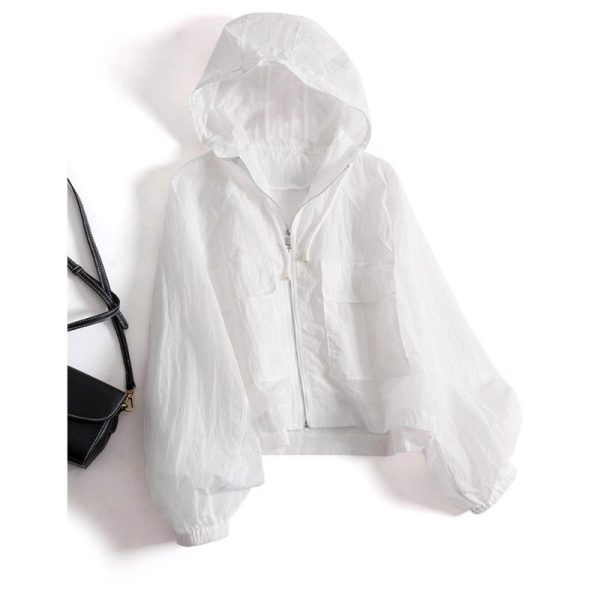 Lightweight Breathable Sun Protection Jacket for Women, Short Style with Drawstring Design, Hooded Outerwear, Summer Casual Fashion