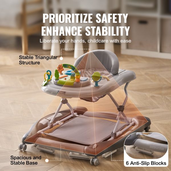 5c08e776-15d3-475e-a158-7a071f1389f5.jpg 4-in-1 Baby Walker, Foldable Baby Activity Center On Wheels, 3 Adjustable Height, Music & Toys Tray, Learning-Seated | Walk-Behind | Rocker | Bouncer Toddler Walker For Girls Boys 6-24 Months