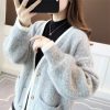 586484673 Fall New Women's Knit Cardigan Sweater Loose Outerwear Water Rabbit Fur Top Coat