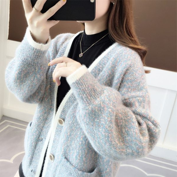 586484673 Fall New Women's Knit Cardigan Sweater Loose Outerwear Water Rabbit Fur Top Coat