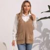 586484880 Women's Vest Double Pocket Patchwork V-neck Casual Pearl Beaded Sleeveless Top Sweater