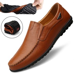 586485573 Genuine Leather Mens Moccasin Shoes Black Men Flats Breathable Casual Italian Loafers Comfortable Plus Size